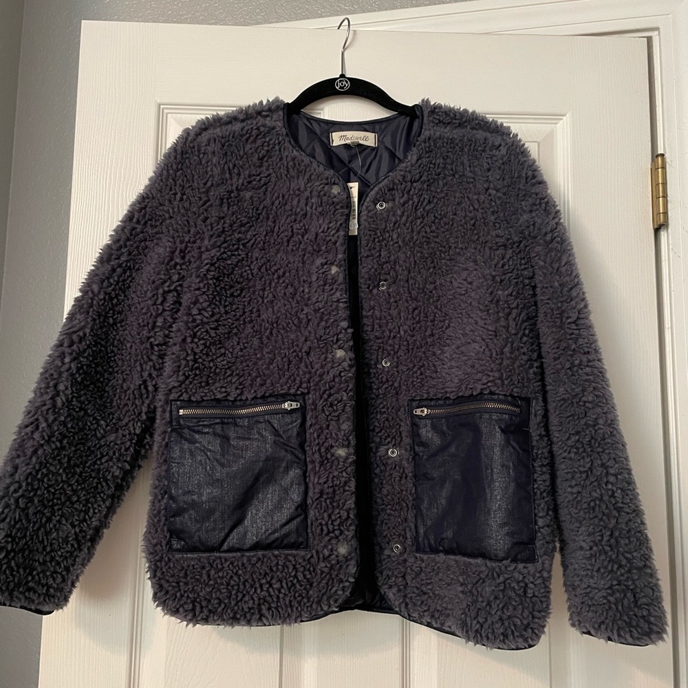 Madewell Blue Sherpa Jacket - Women | Color: Blue size XXS